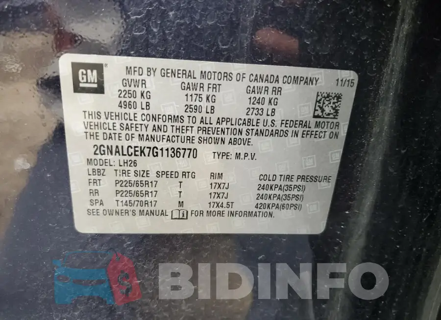 2GNALCEK7G1136770 Photo# 13