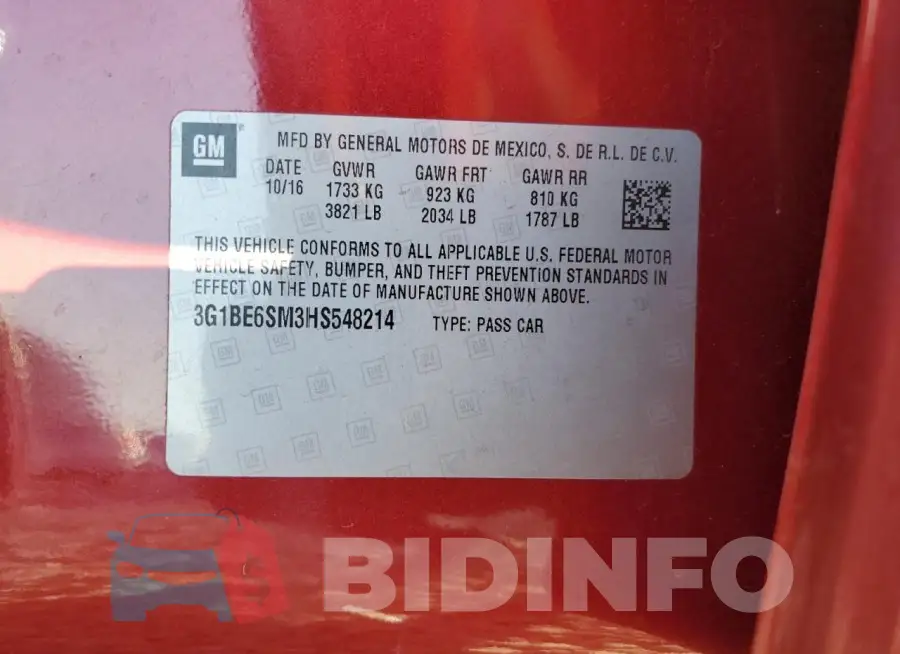 3G1BE6SM3HS548214 Photo# 12