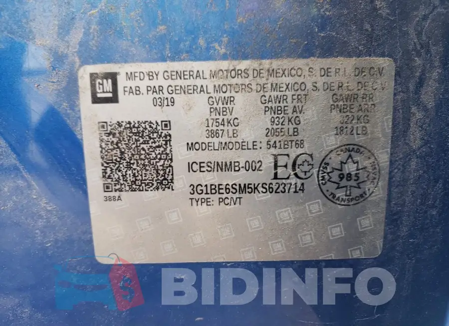 3G1BE6SM5KS623714 Photo# 13