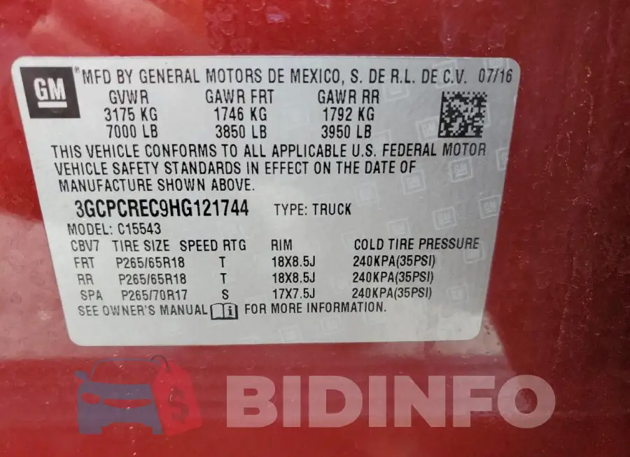 3GCPCREC9HG121744 Photo# 12