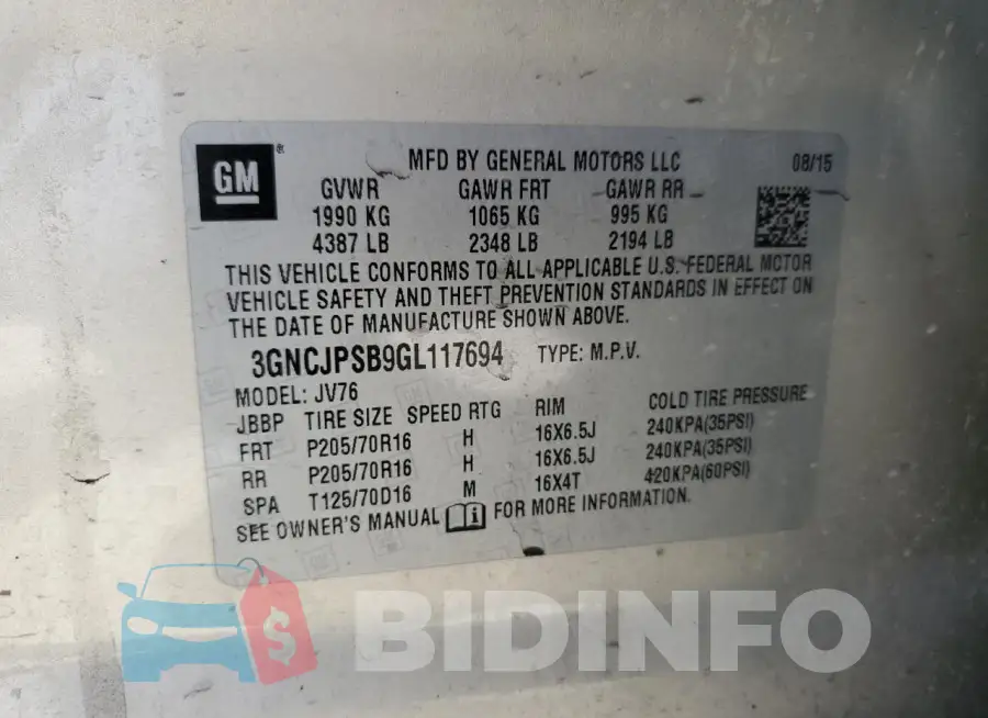 3GNCJPSB9GL117694 Photo# 13