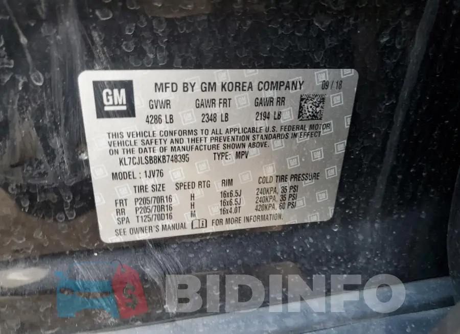 KL7CJLSB8KB748395 Photo# 12