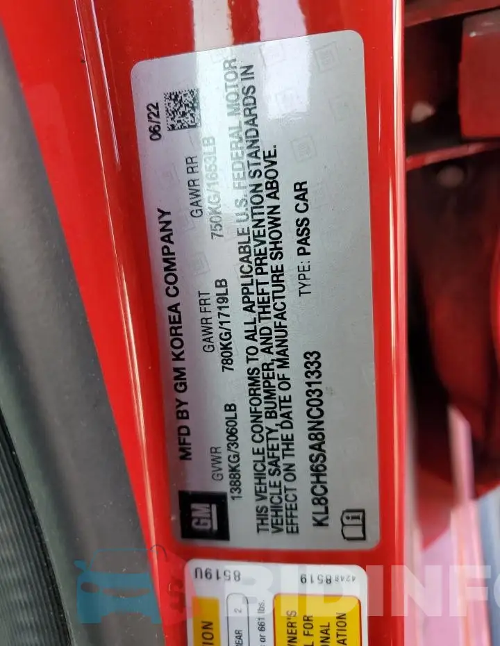 KL8CH6SA8NC031333 Photo# 12