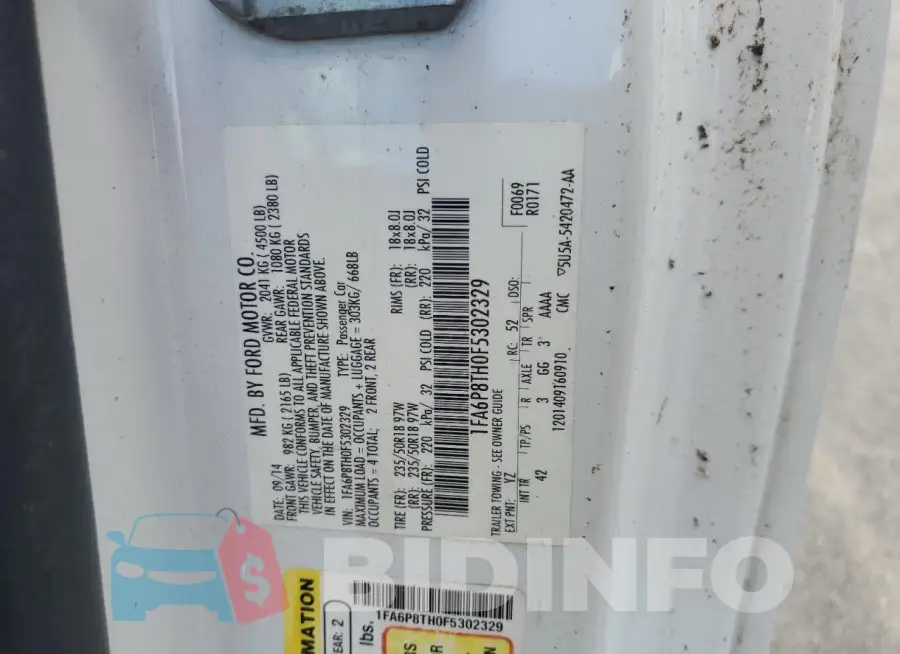 1FA6P8TH0F5302329 Photo# 12
