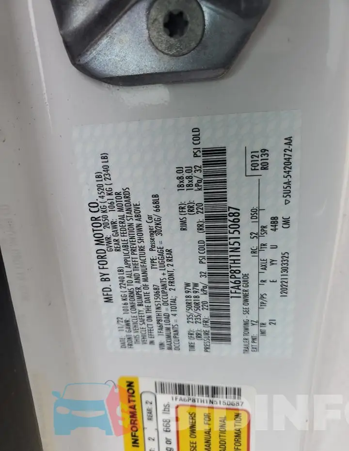 1FA6P8TH1N5150687 Photo# 12