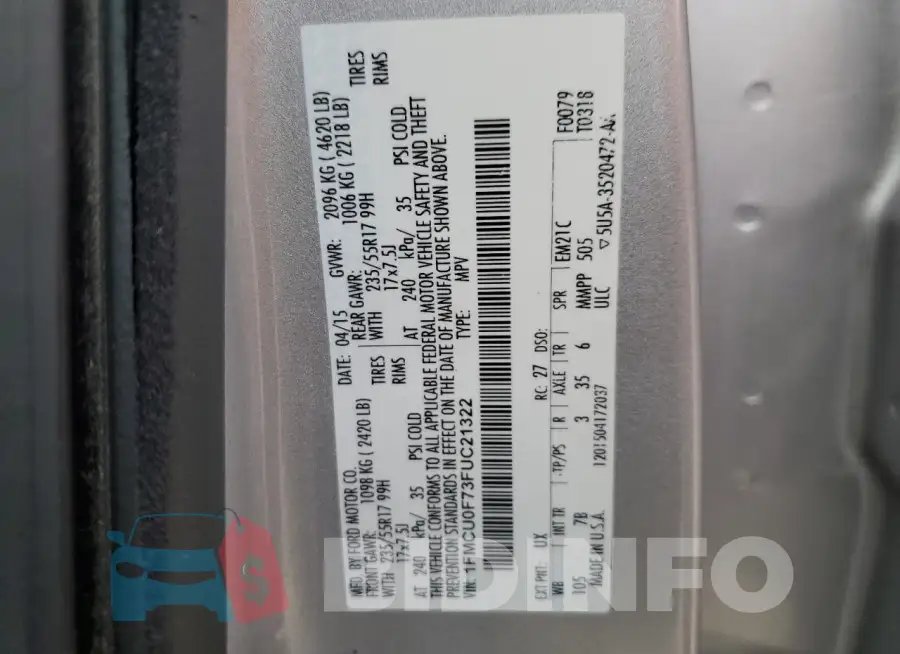 1FMCU0F73FUC21322 Photo# 12