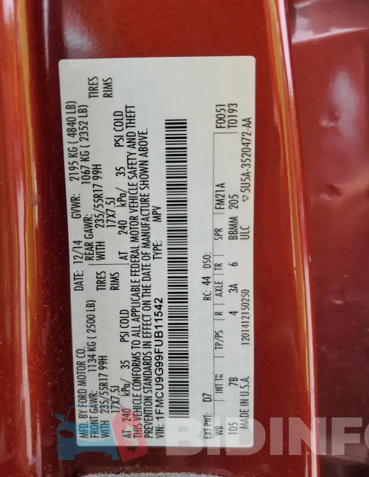 1FMCU9G99FUB11542 Photo# 12