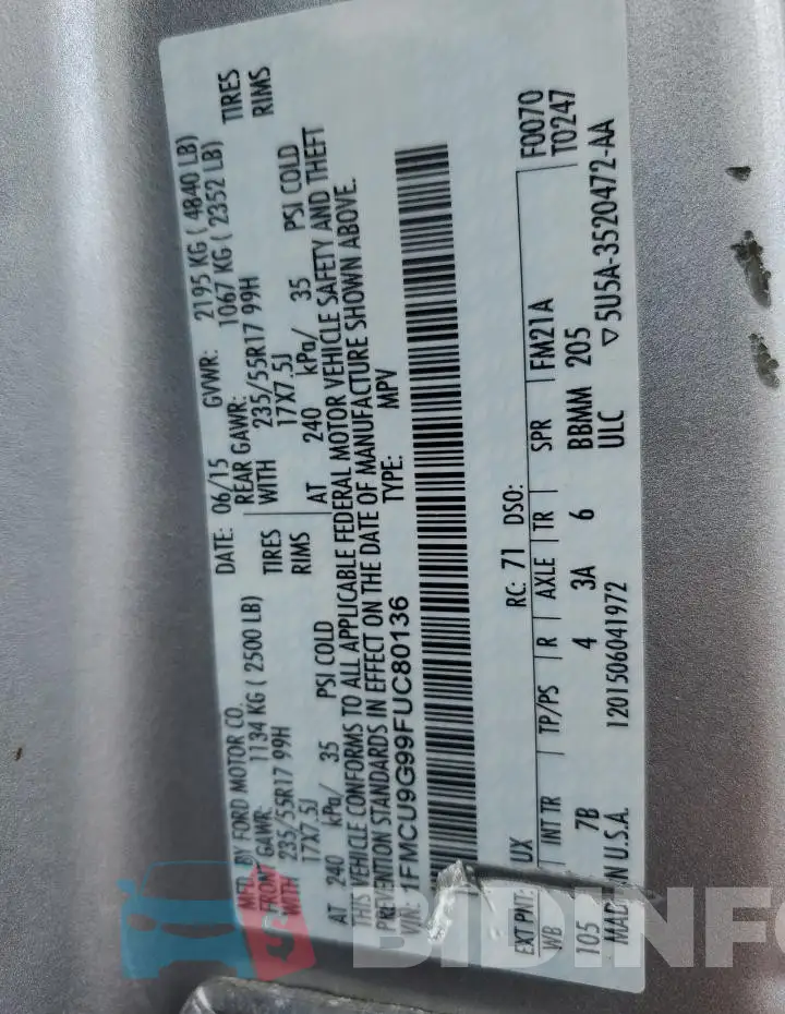 1FMCU9G99FUC80136 Photo# 13