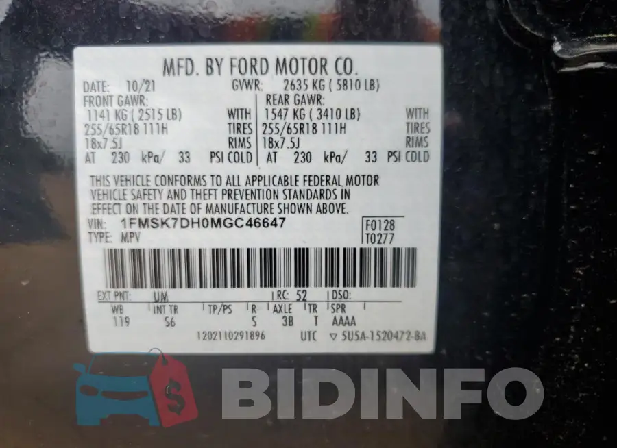 1FMSK7DH0MGC46647 Photo# 14