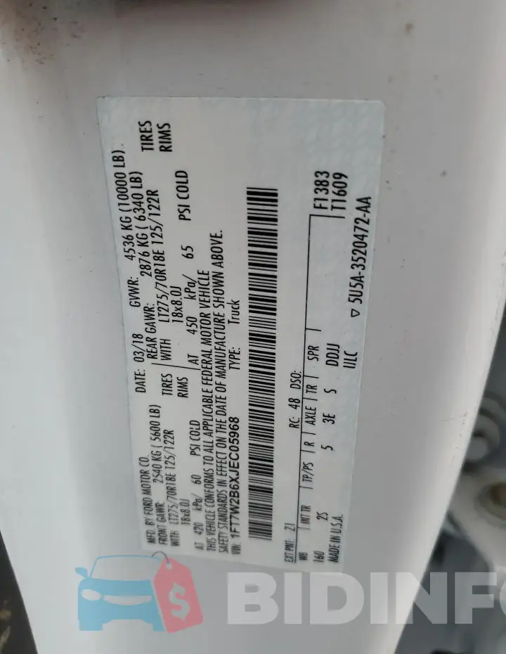 1FT7W2B6XJEC05968 Photo# 12