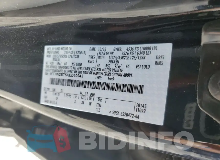 1FT7W2BT5KED10943 Photo# 12