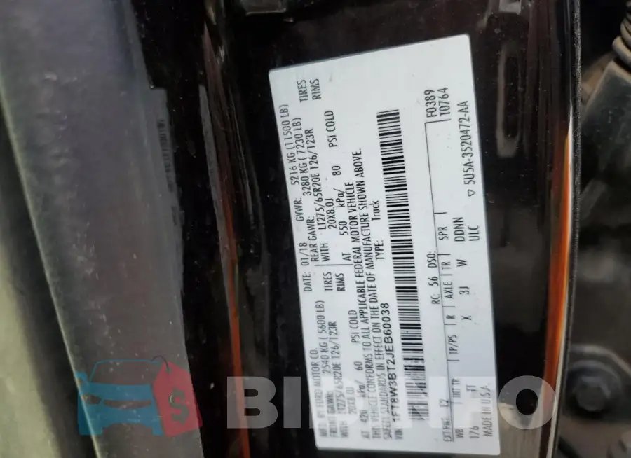 1FT8W3BT2JEB60038 Photo# 12