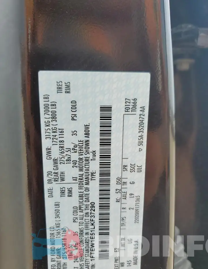 1FTEW1E51LKF37290 Photo# 13