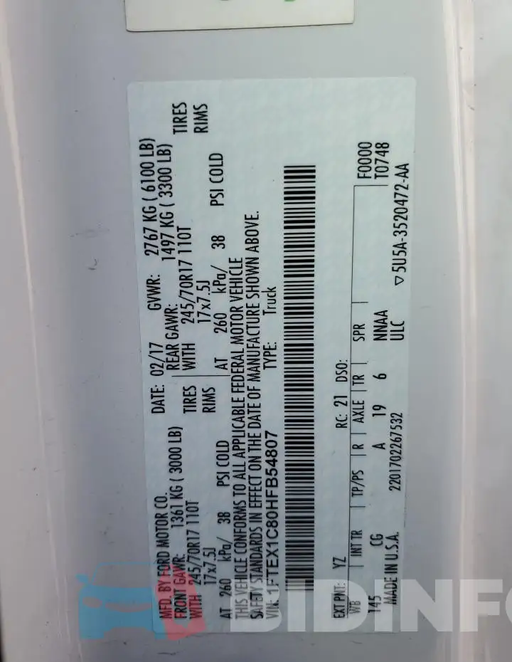 1FTEX1C80HFB54807 Photo# 12
