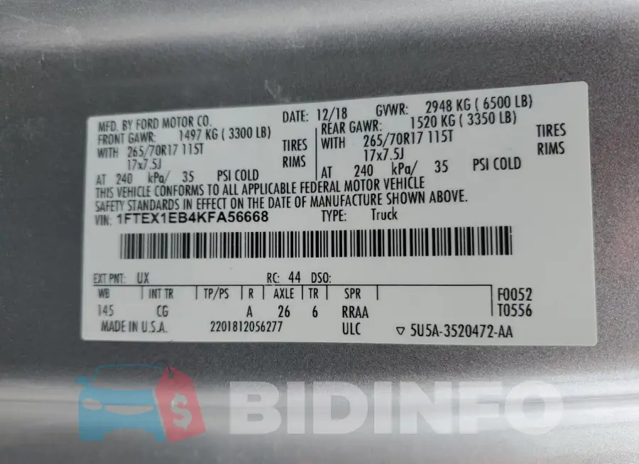 1FTEX1EB4KFA56668 Photo# 12