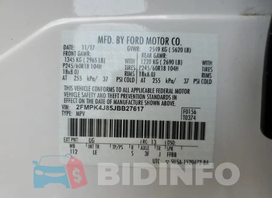 2FMPK4J85JBB27617 Photo# 13