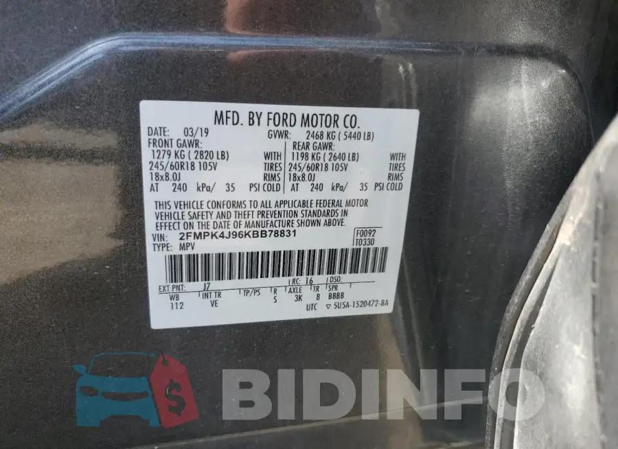 2FMPK4J96KBB78831 Photo# 12