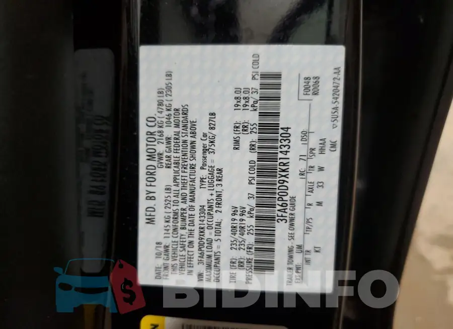 3FA6P0D9XKR143304 Photo# 12