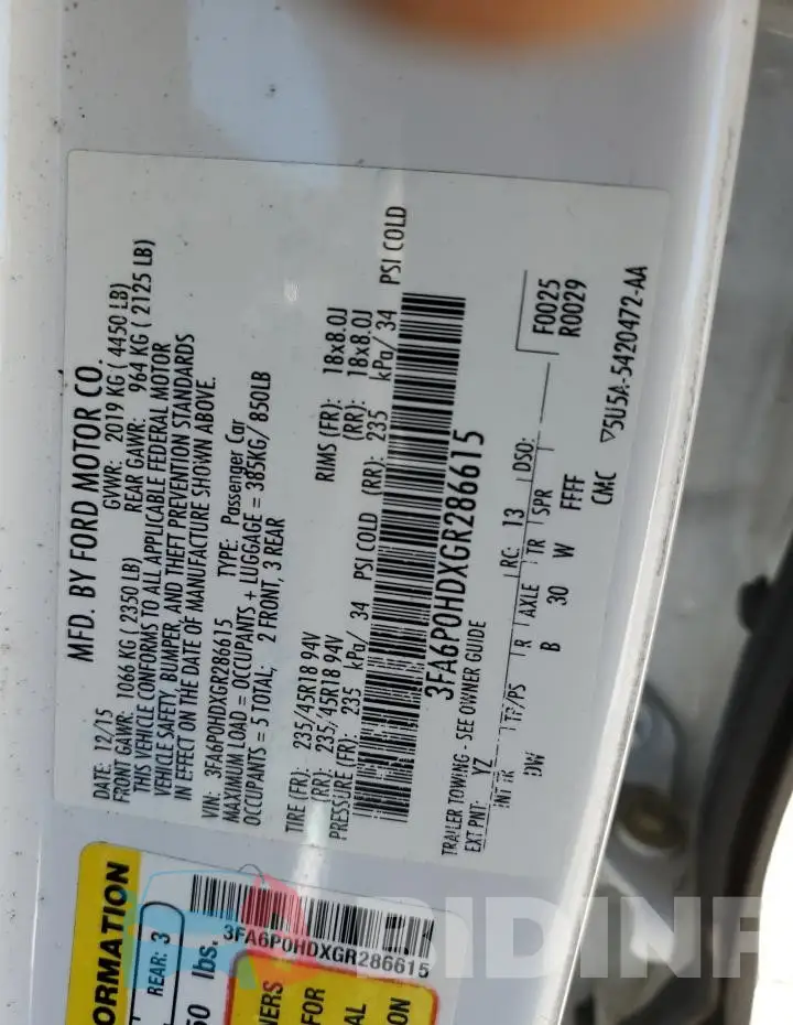3FA6P0HDXGR286615 Photo# 12