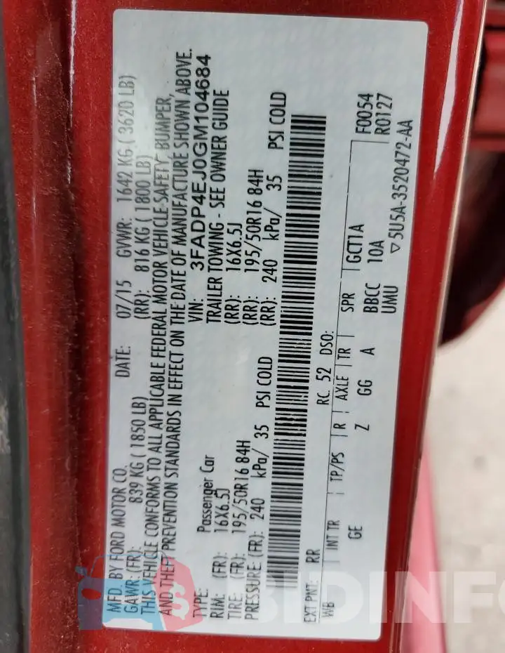 3FADP4EJ0GM104684 Photo# 13