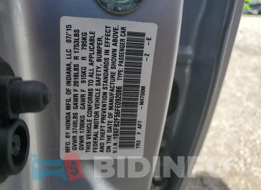 19XFB2F56FE092086 Photo# 13