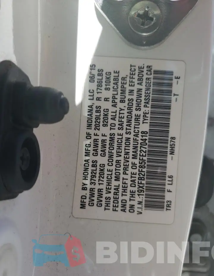 19XFB2F85FE270418 Photo# 12