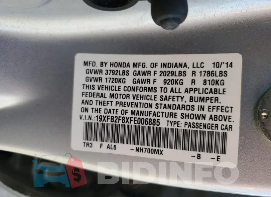 19XFB2F8XFE006885 Photo# 12