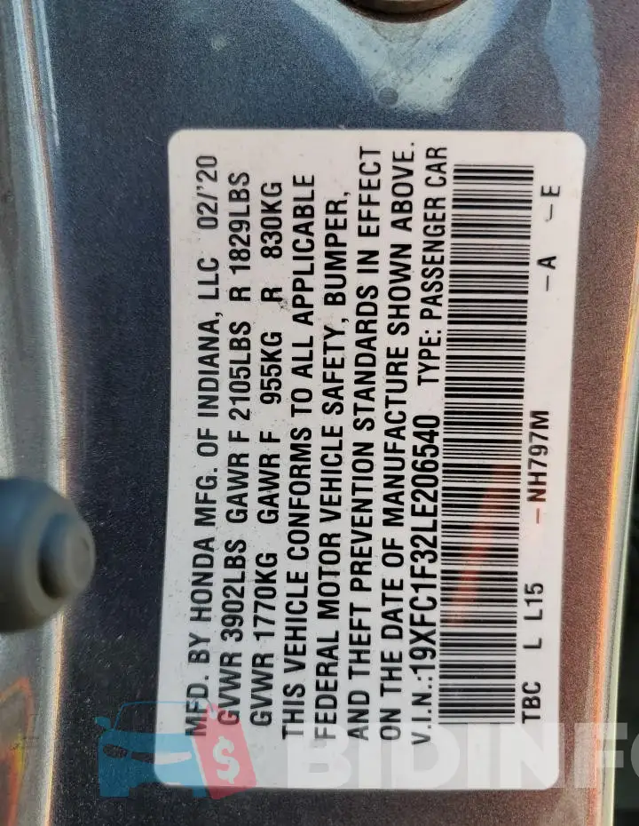19XFC1F32LE206540 Photo# 12