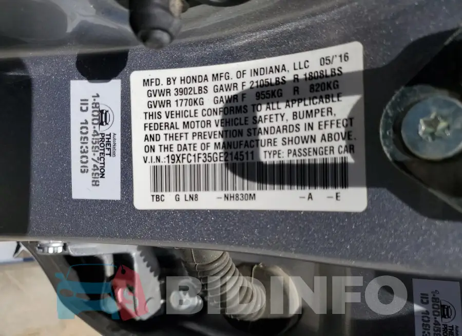 19XFC1F35GE214511 Photo# 12