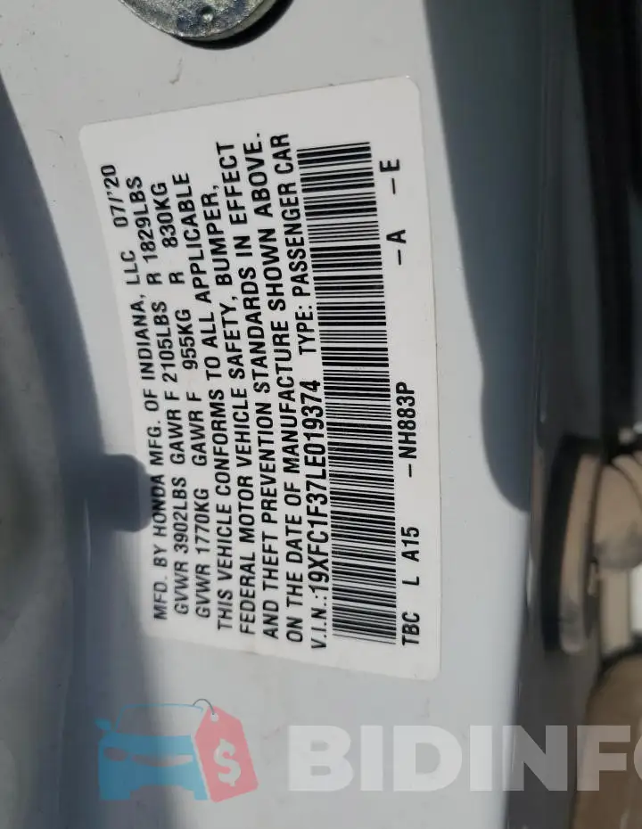 19XFC1F37LE019374 Photo# 12