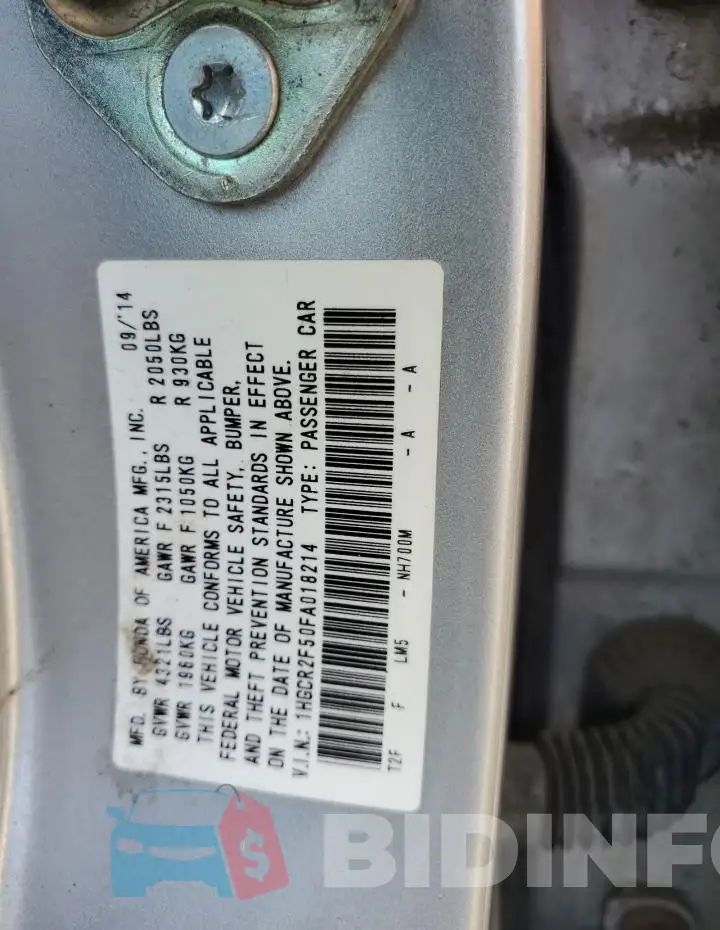 1HGCR2F50FA018214 Photo# 12