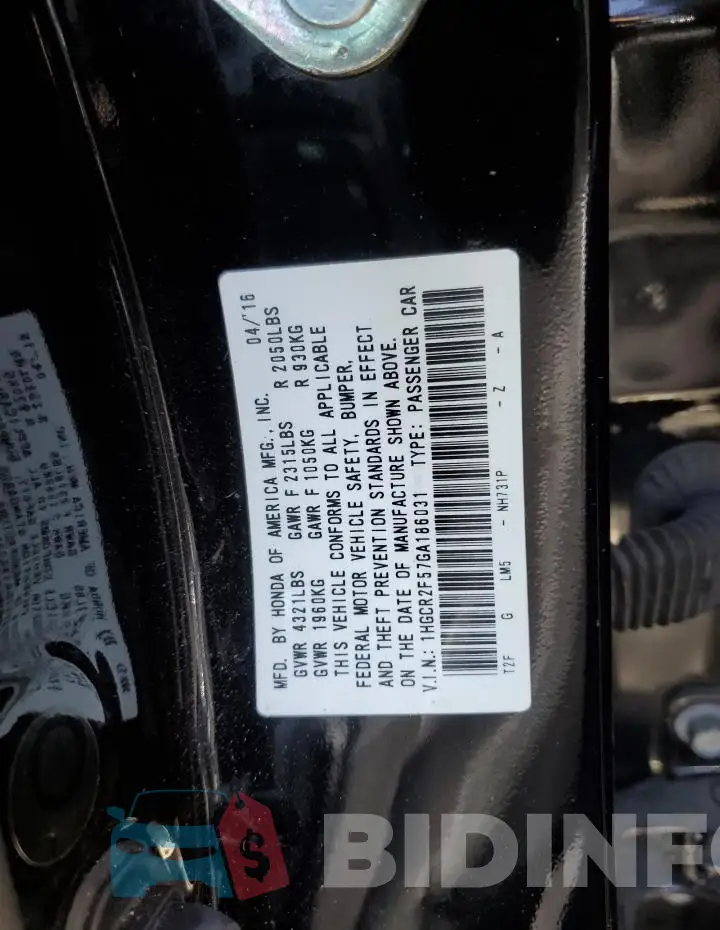 1HGCR2F57GA186031 Photo# 12
