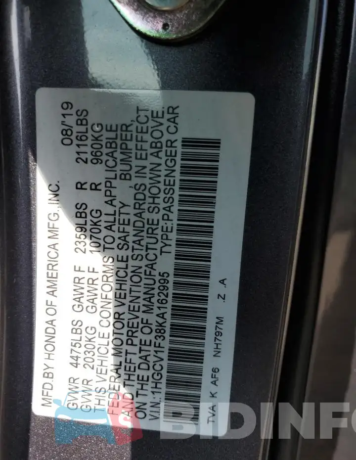 1HGCV1F38KA162995 Photo# 13