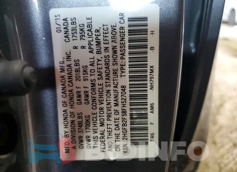 2HGFB2F58FH527048 Photo# 13