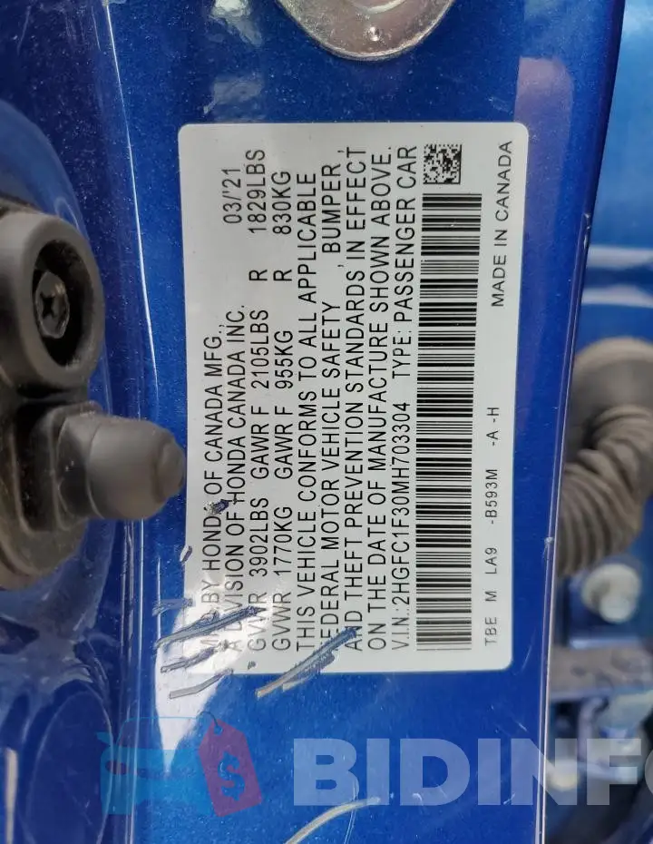 2HGFC1F30MH703304 Photo# 12