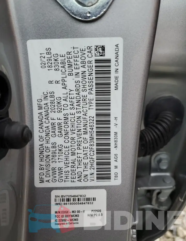 2HGFC2F83MH546322 Photo# 12