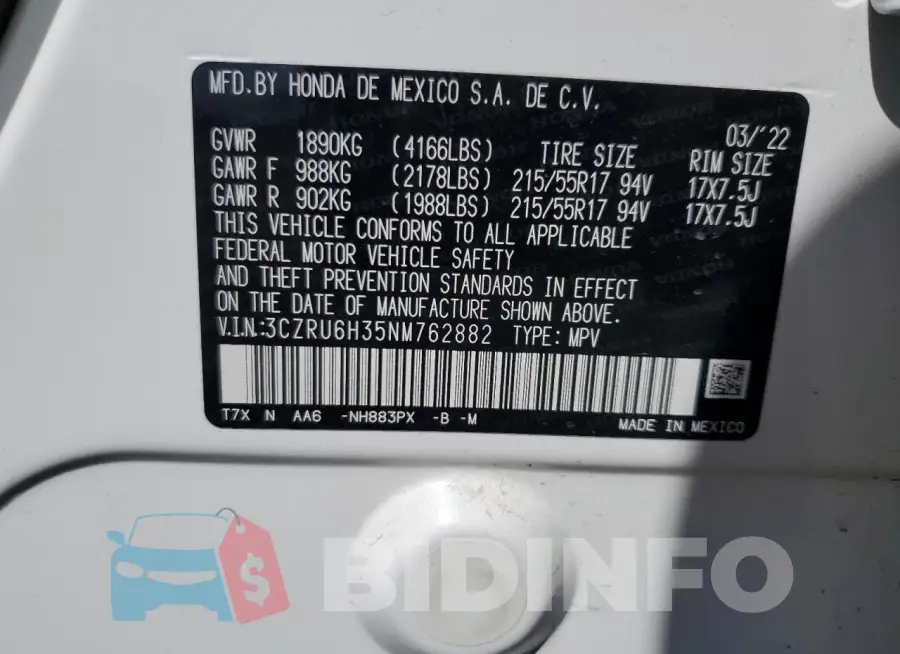 3CZRU6H35NM762882 Photo# 12