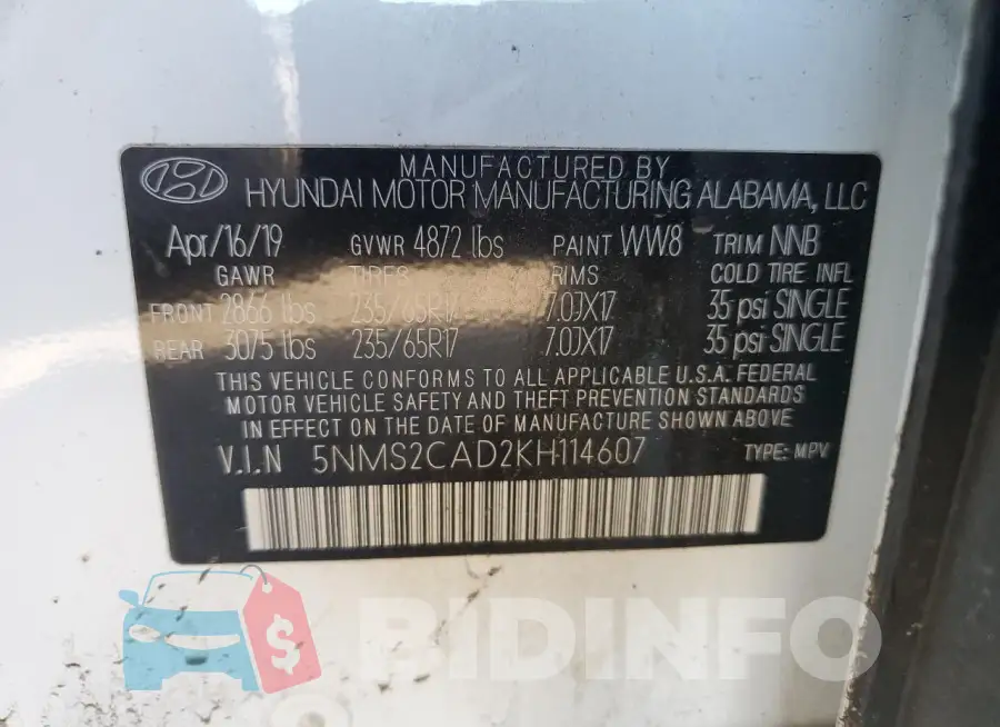 5NMS2CAD2KH114607 Photo# 14
