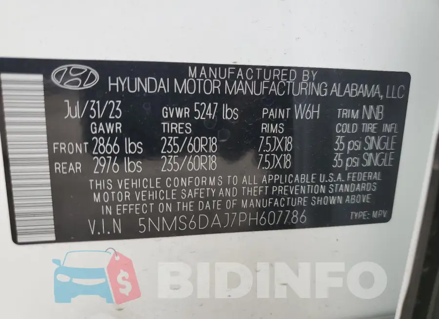 5NMS6DAJ7PH607786 Photo# 12