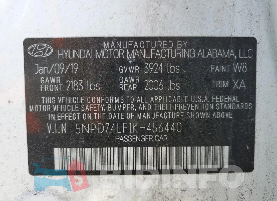 5NPD74LF1KH456440 Photo# 12