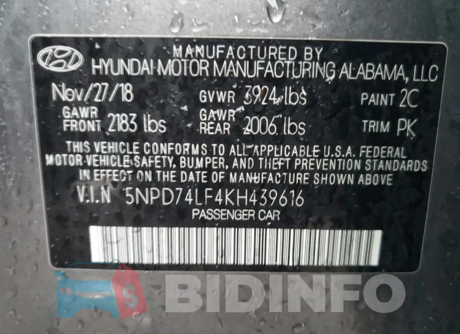5NPD74LF4KH439616 Photo# 12