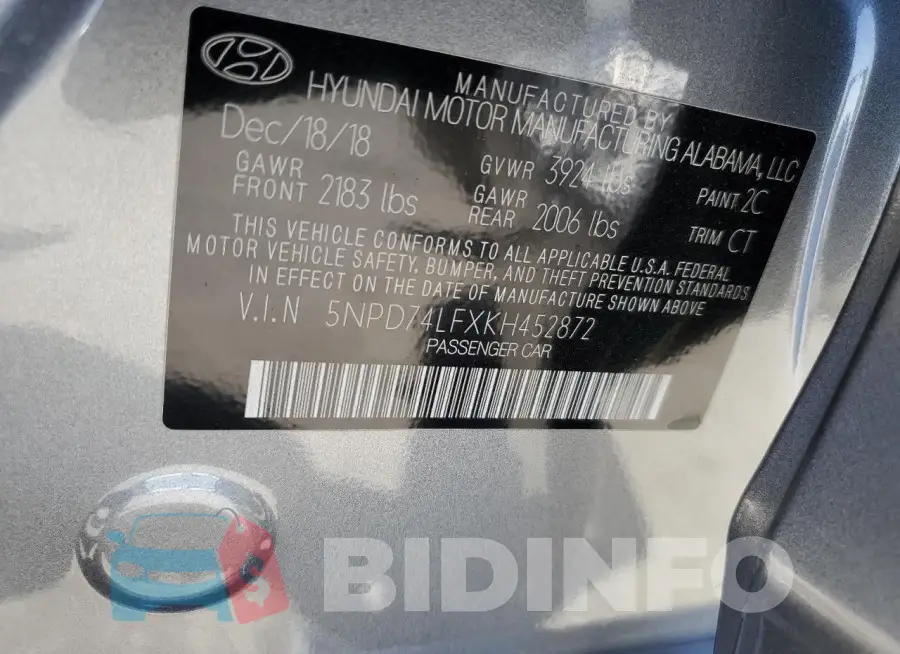 5NPD74LFXKH452872 Photo# 13