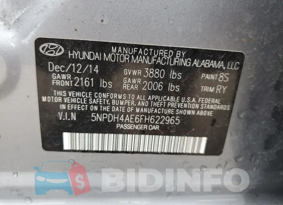 5NPDH4AE6FH622965 Photo# 12