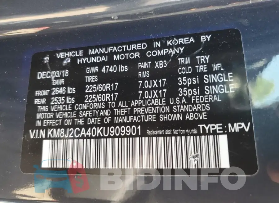 KM8J2CA40KU909901 Photo# 14