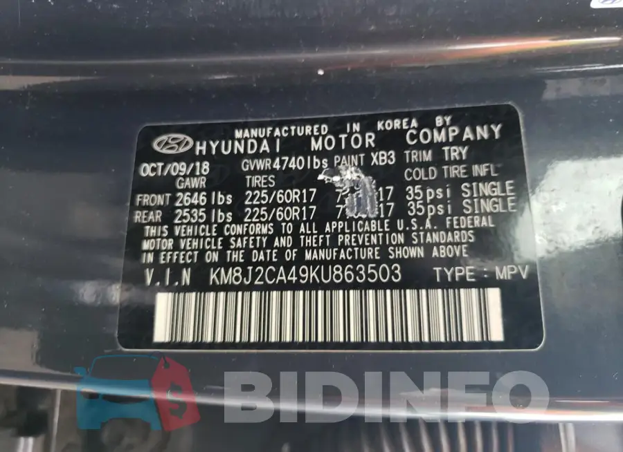 KM8J2CA49KU863503 Photo# 12
