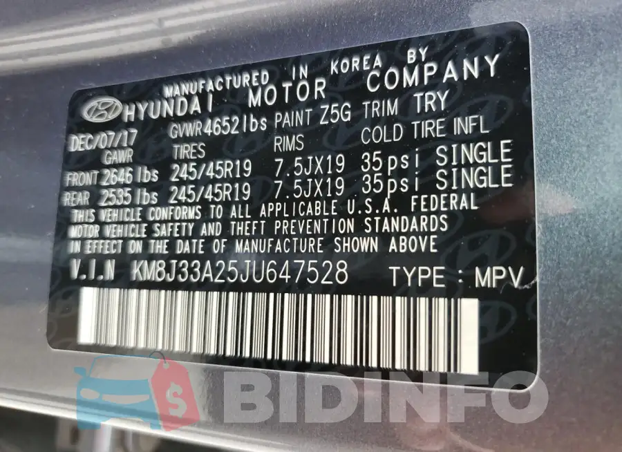 KM8J33A25JU647528 Photo# 13