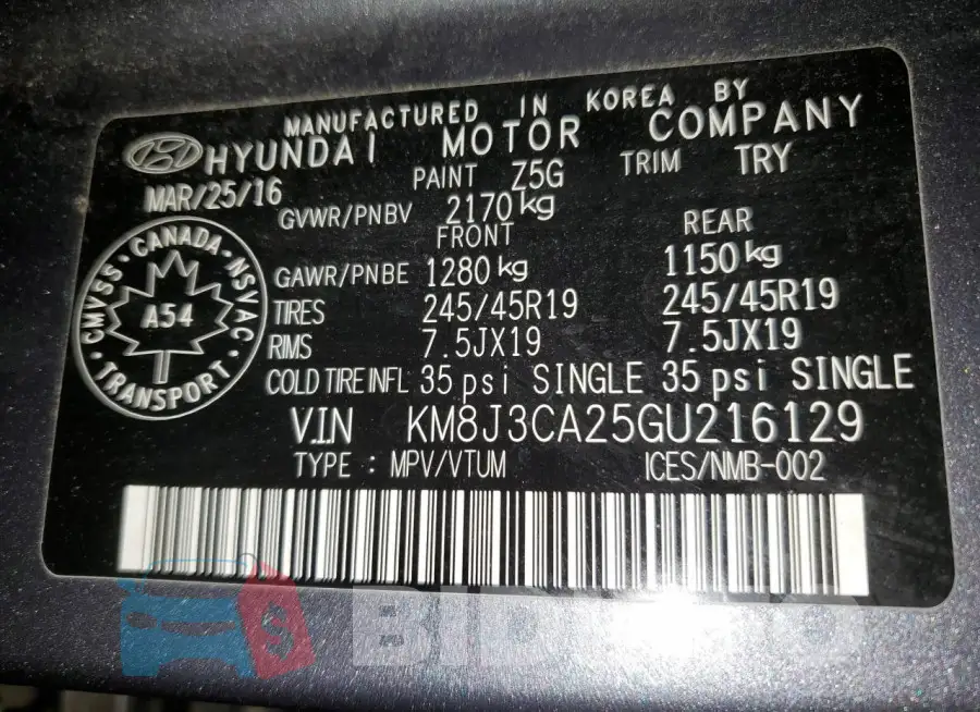KM8J3CA25GU216129 Photo# 13