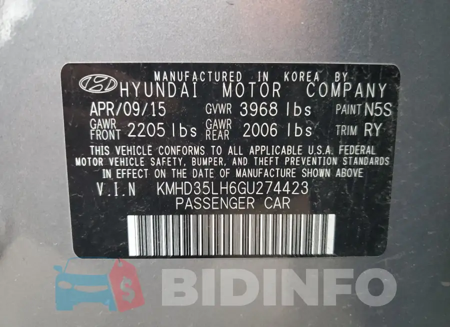 KMHD35LH6GU274423 Photo# 13