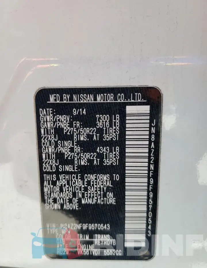 JN8AZ2NF9F9570543 Photo# 13