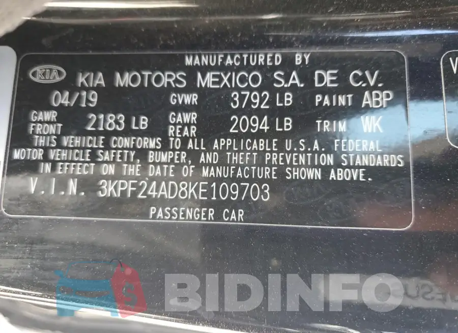 3KPF24AD8KE109703 Photo# 12